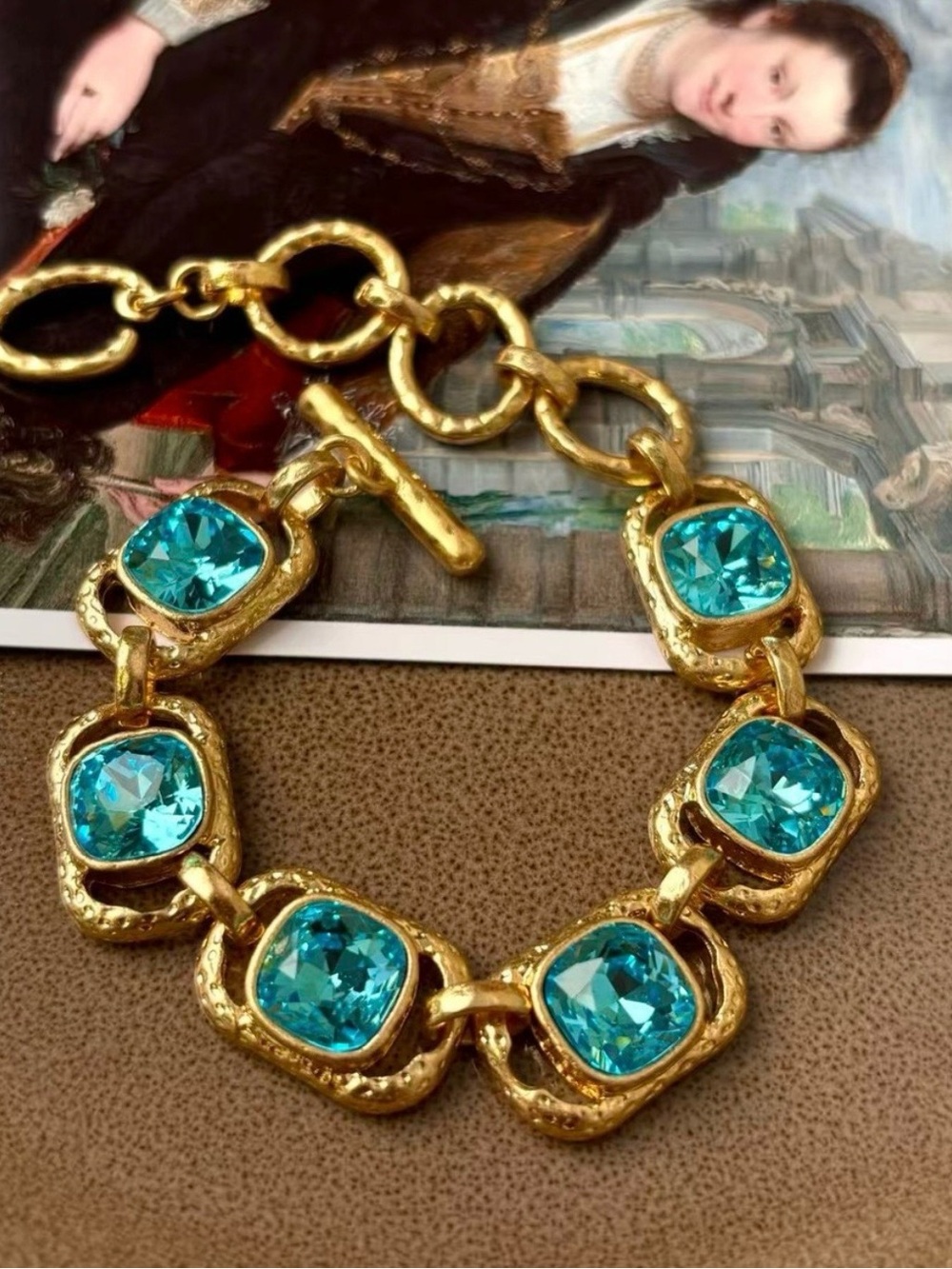 Oscar de la Renta Vintage Green Cryst Zircon Bracelet Genuine Gold Plated